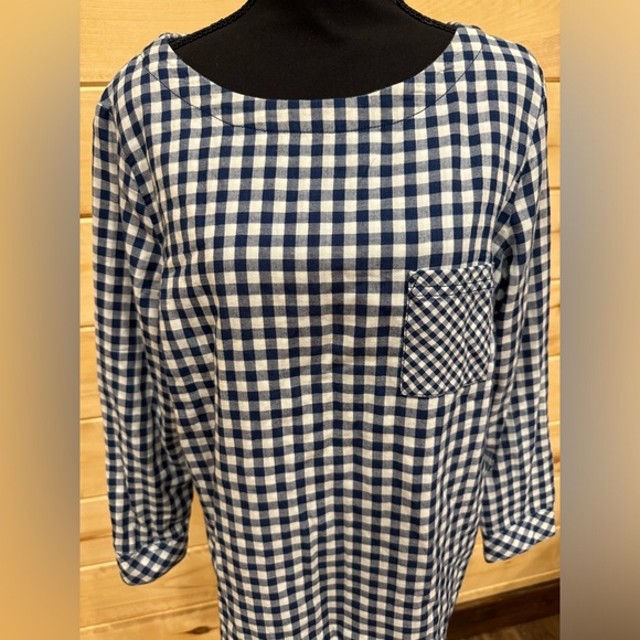 J.Jill Cotton Gingham Check Print Boxy Back Button Detail Blouse Blue White LP - Picture 2 of 8
